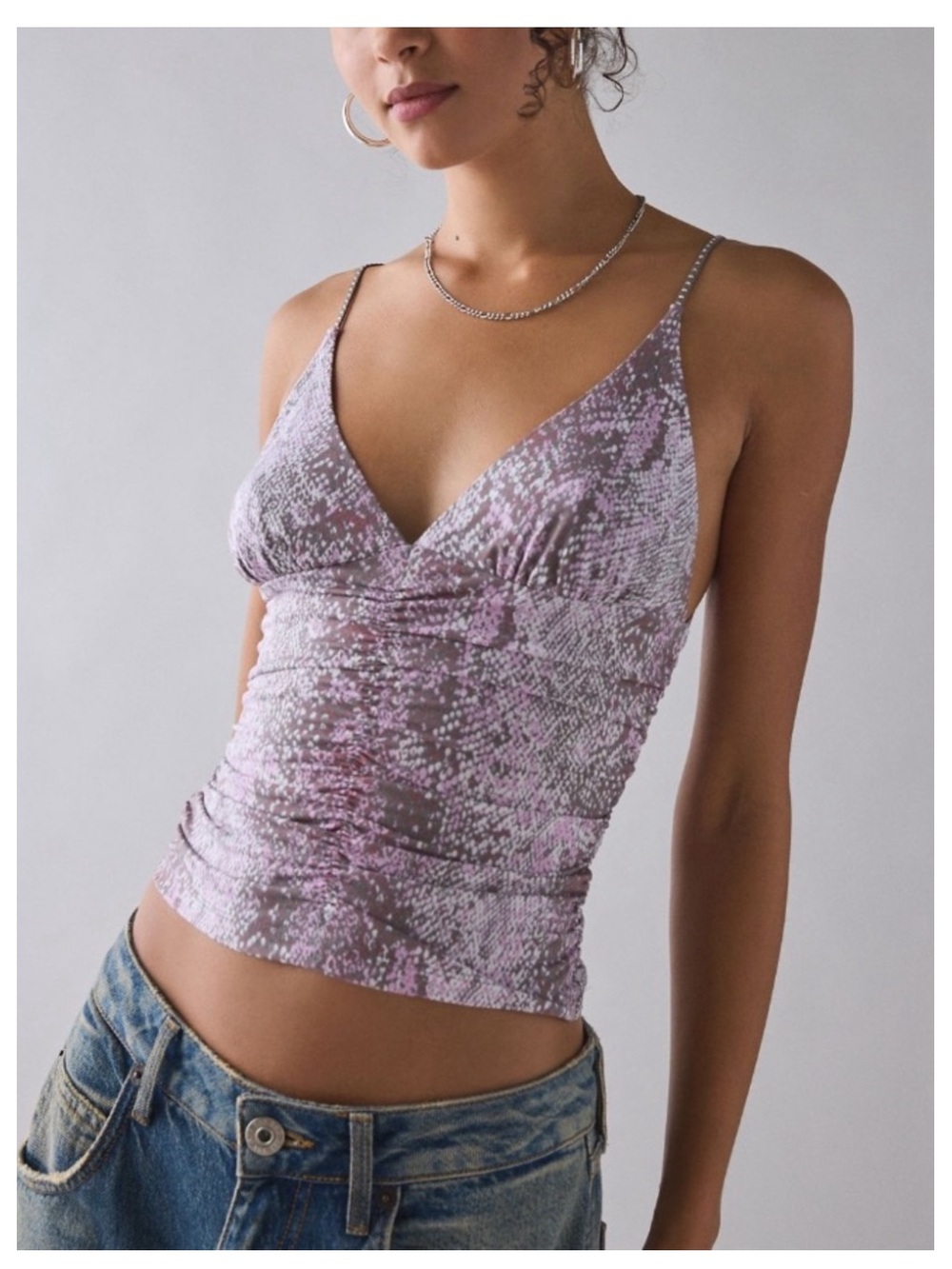 🟤NWT URBAN OUTFITTERS Helly Ruched Rhinestone Strap Tank Top - Purple Snake
